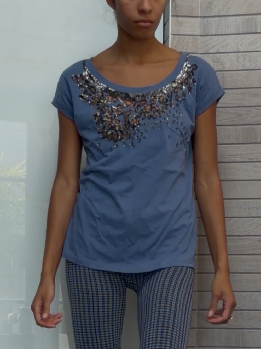 Powder Blue Short-Sleeve Sequin Accent Tee